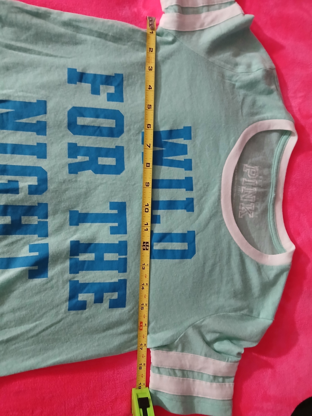 PINK Victoria's Secret Mint Green & Blue Graphic Long Sleep Tee XS New Condition - Picture 11 of 12